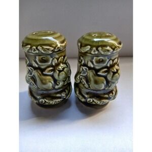 Vintage Harves Olive Green Glaze‎ W/ Fruit & Veg • Salt & Pepper Shakers • Japan